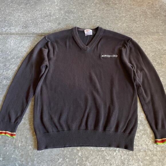 Burger King Sweater Mens Small Black Pullover Manager Employee Logo Y2K Vintage - Picture 1 of 13